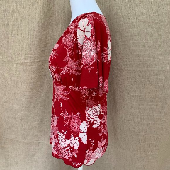 SOLD PERSEPTION CONCEPT Floral Wrap Flutter Sleeve Top Blouse - Picture 8 of 12